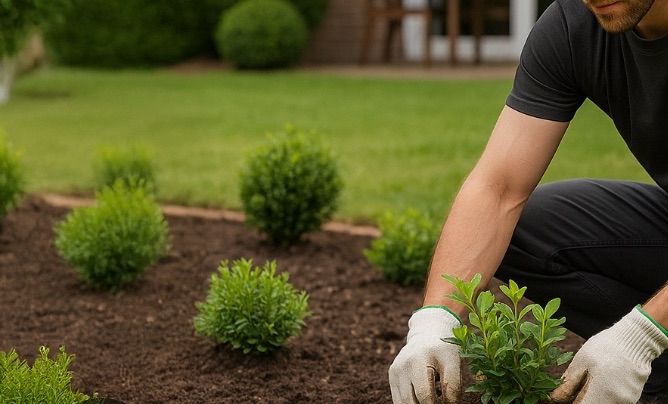 Mann, der einen busch einpflanzt